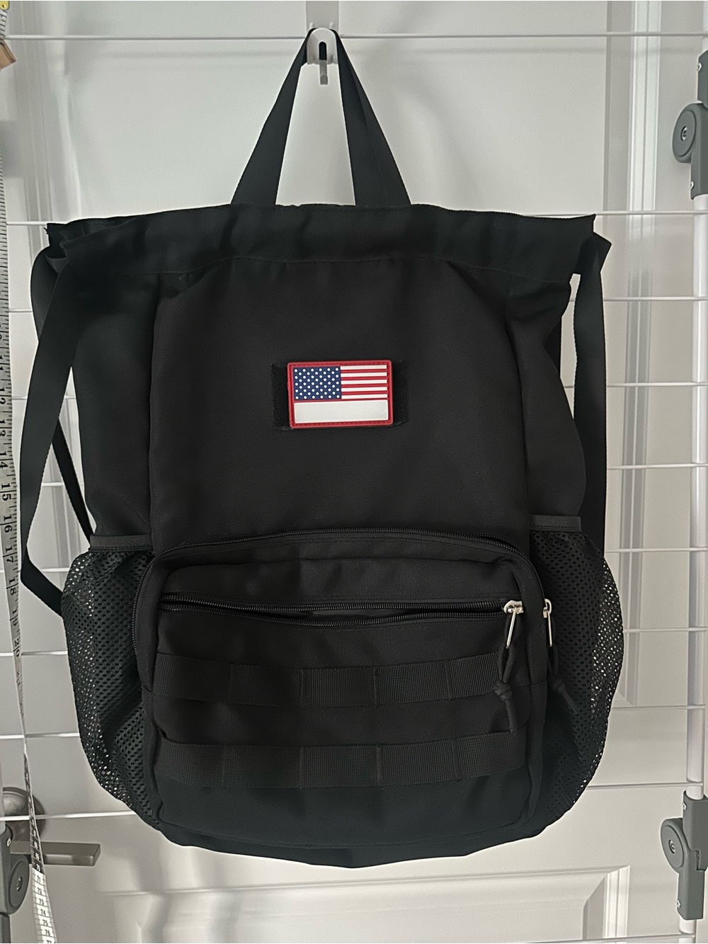 Black Men's Tactical Backpack with American Flag Patch
